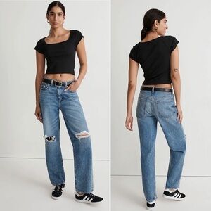 Madewell New The Dadjean in Brockport Wash Ripped Edition Jeans Denim NWT 29